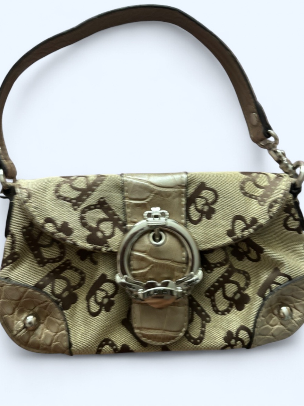Kathy Van Zeeland Beige and Brown Monogram Shoulder Bag